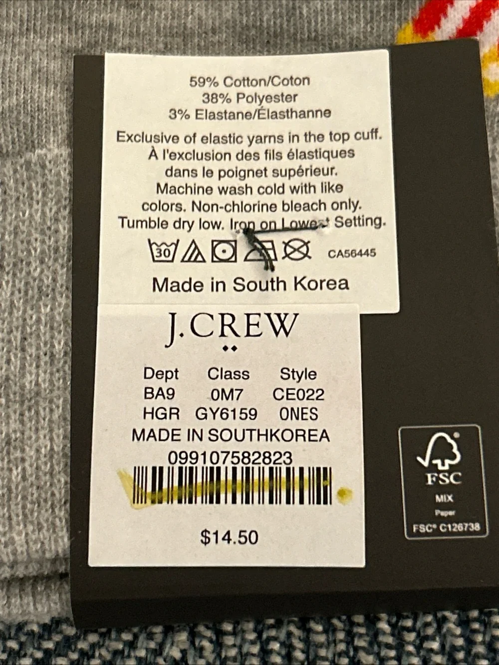 J. CREW~One Size~Men's Heather Gray POPCORN Novelty Casual Crew Socks- New